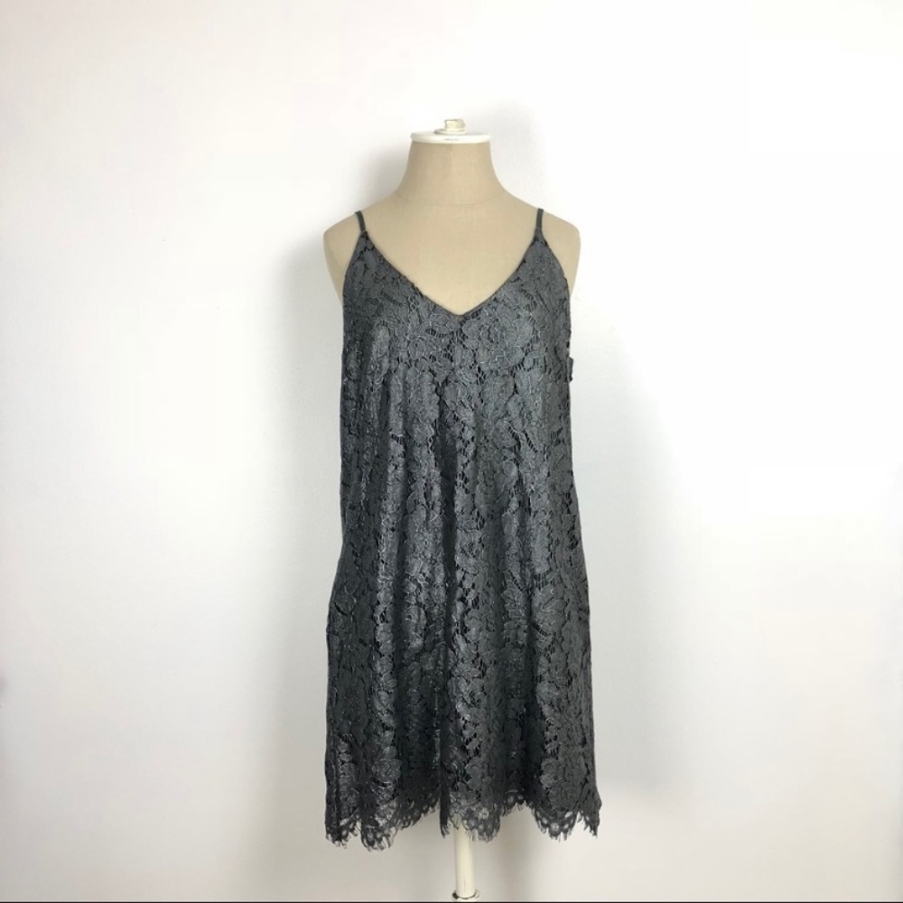 Chaser Gray Metallic Lace Cocktail Dress Size M - Picture 3 of 8